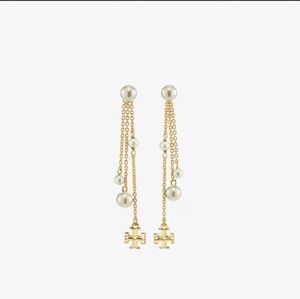 New Tory Burch KIRA PEARL LINEAR EARRING